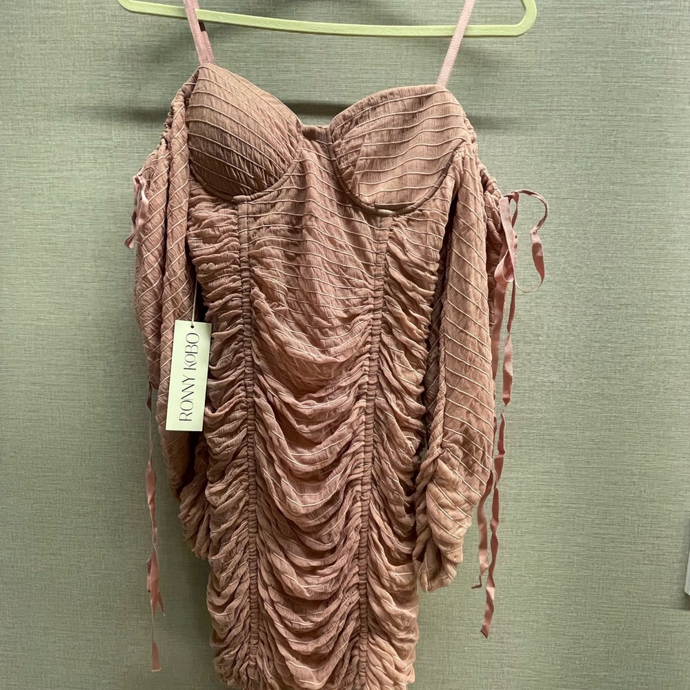 Ronny Kobo Collection Pink Ruched Bodycon Mini Dress